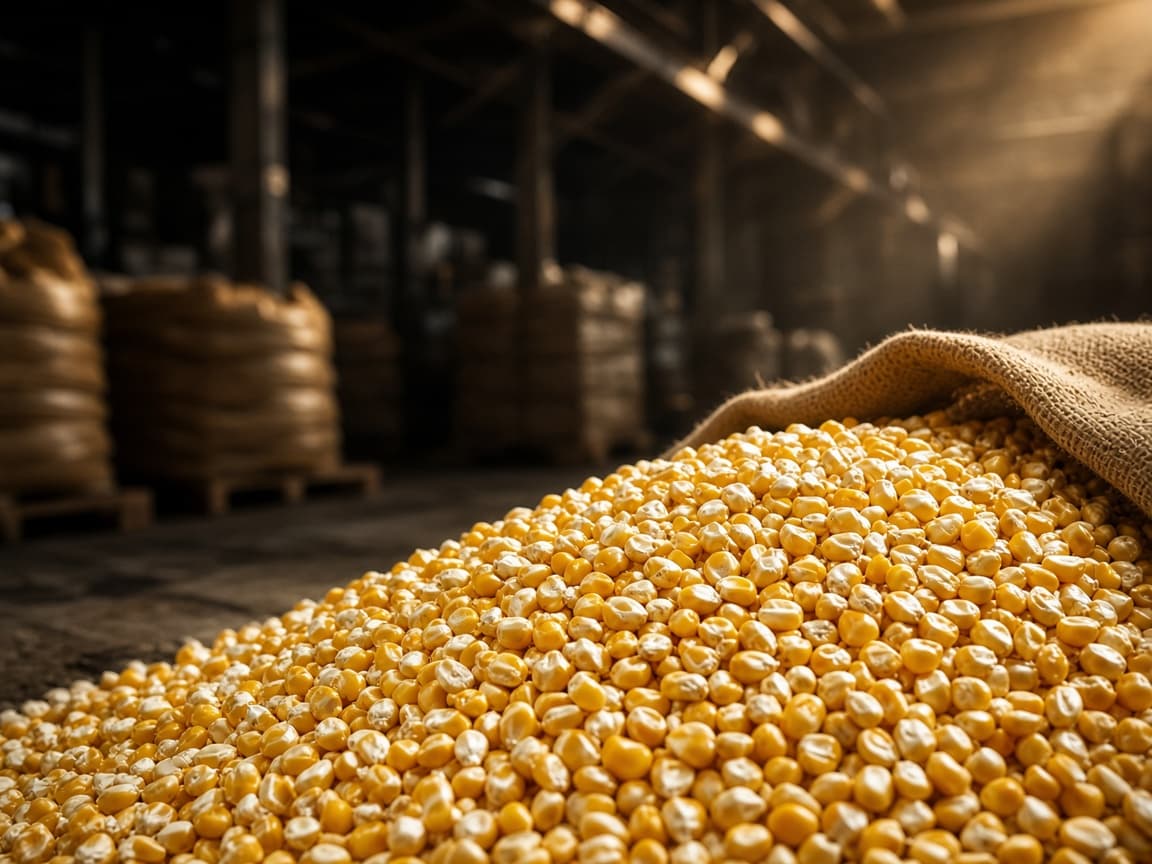 Premium yellow and white maize grains with warehouse and export context