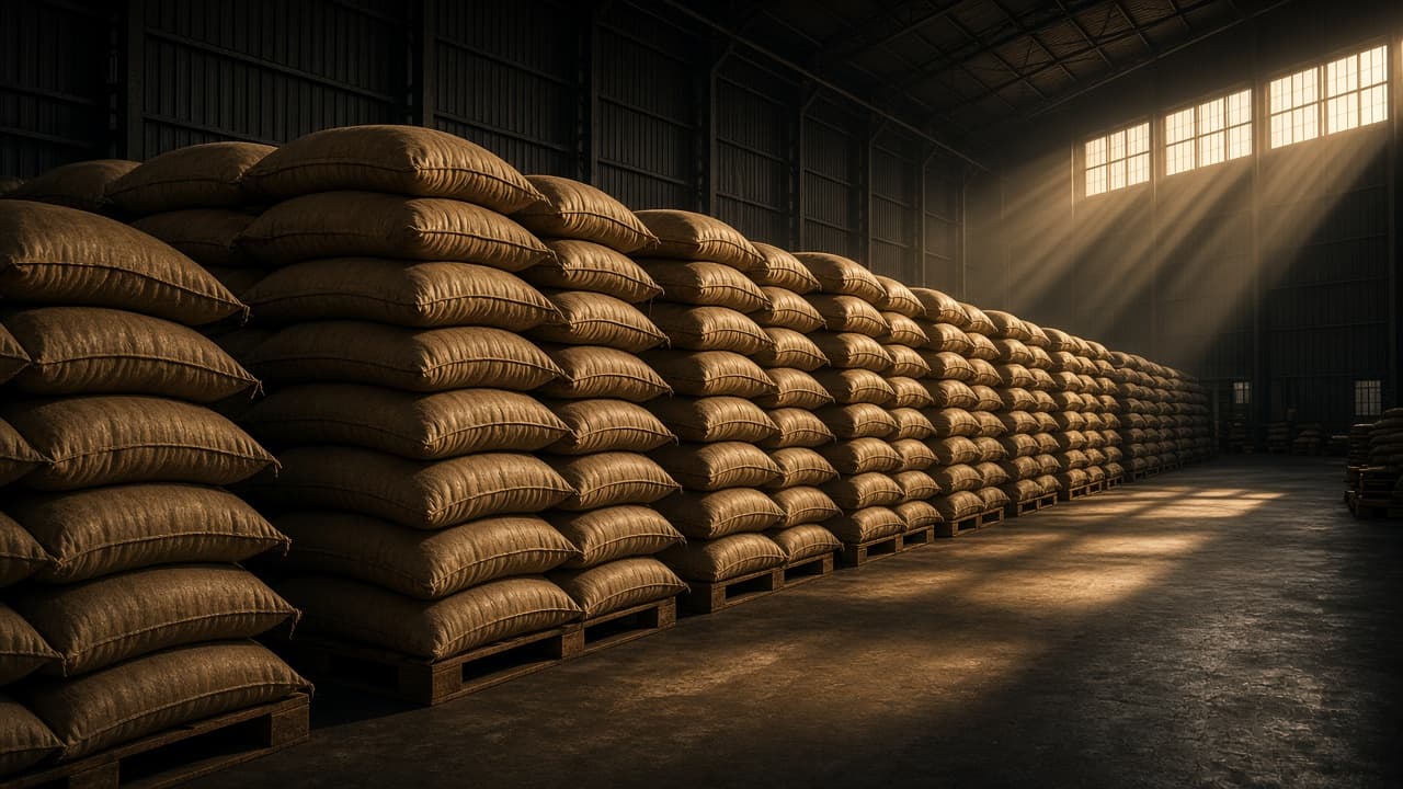 Large-scale commodity storage facility with cinematic lighting